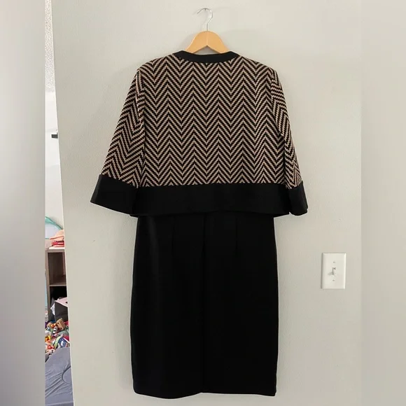 Danny and Nicole Black & Tan Chevron Black Dress & Cardigan Set - Picture 2 of 8
